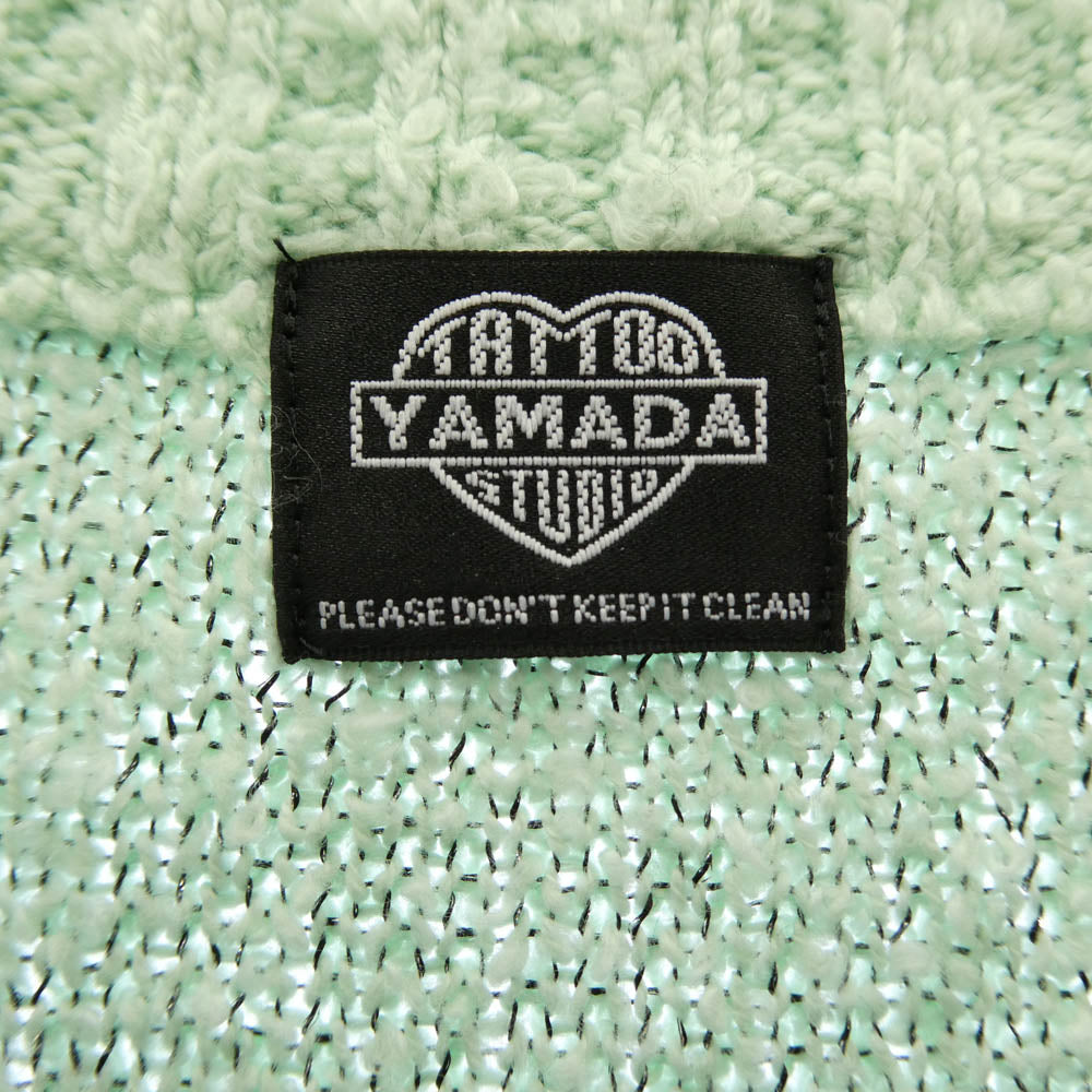 タトゥースタジオヤマダ SPIDERWEB BOUCLE COTTON CARDIGAN スパイダーウェブ ブークレ コットン Vネック カーディガン ライトグリーン系 M【中古】