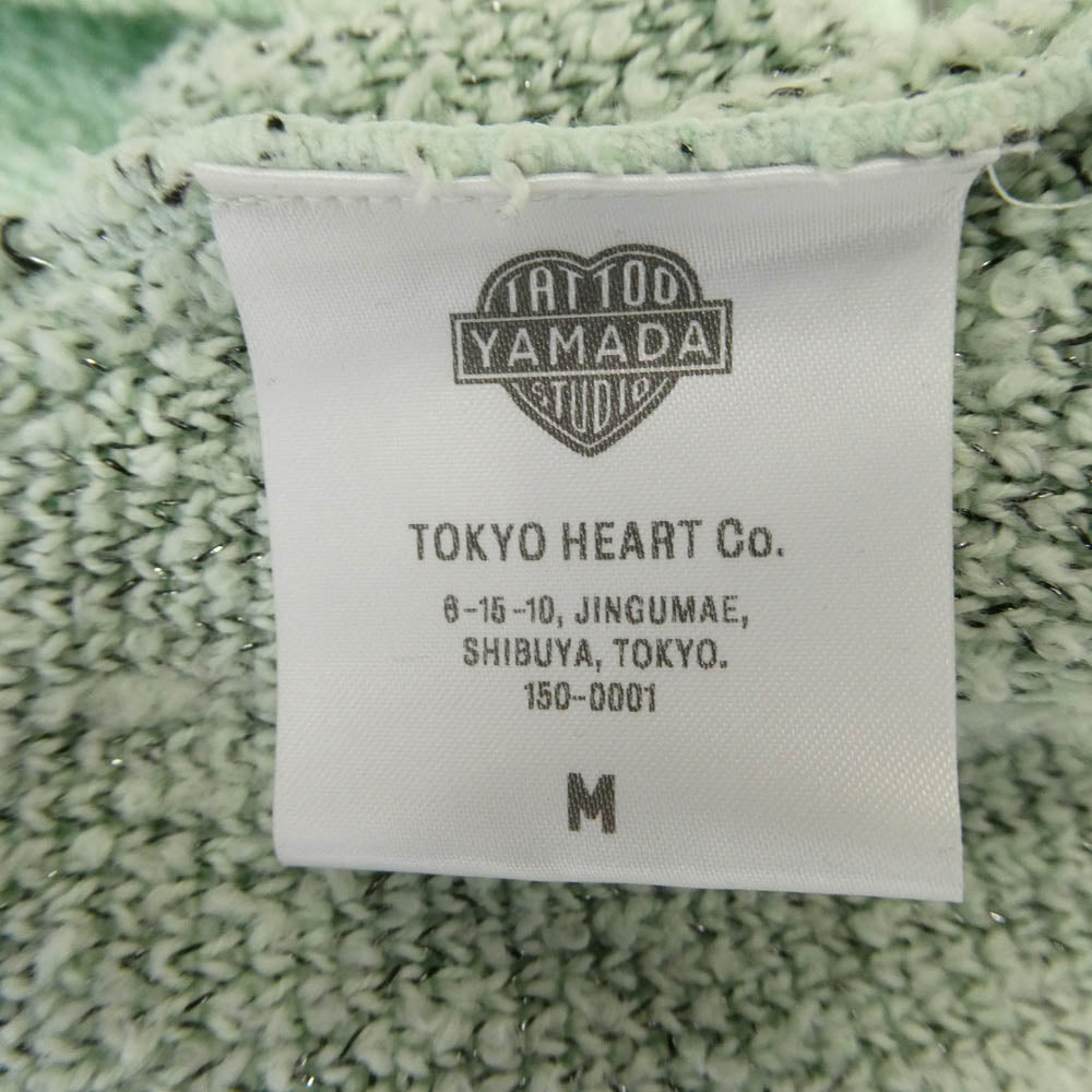 タトゥースタジオヤマダ SPIDERWEB BOUCLE COTTON CARDIGAN スパイダーウェブ ブークレ コットン Vネック カーディガン ライトグリーン系 M【中古】