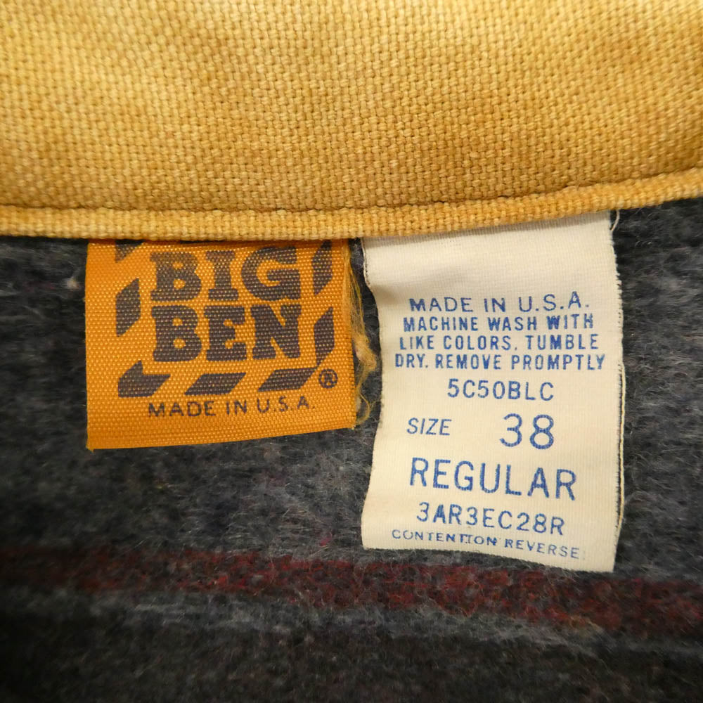 ヴィンテージ 80s USA製 BIG BEN by Wrangler USA製 ブランケット ライナー ダック カバーオール ワーク ジャケット ベージュ系 38【中古】