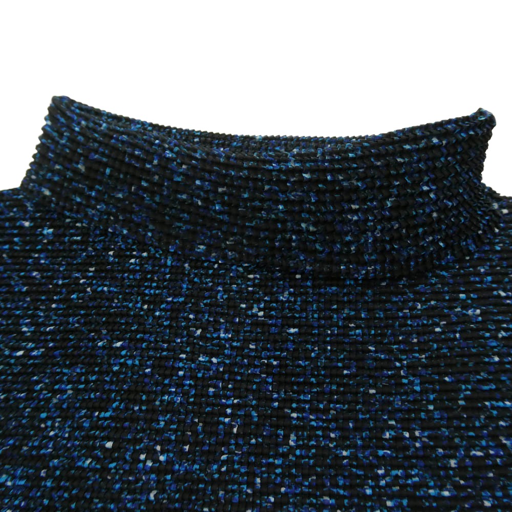 ISSEY MIYAKE イッセイミヤケ MI83FJ501 me ミー ボックスプリーツ 総柄 ボトルネック カットソー 長袖 ネイビー系 FREE【中古】
