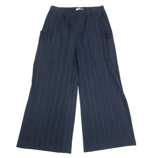 PLEATS PLEASE プリーツプリーズ イッセイミヤケ PP91-JF404 プリーツ加工 クロップド ワイド パンツ ネイビー系 1【中古】