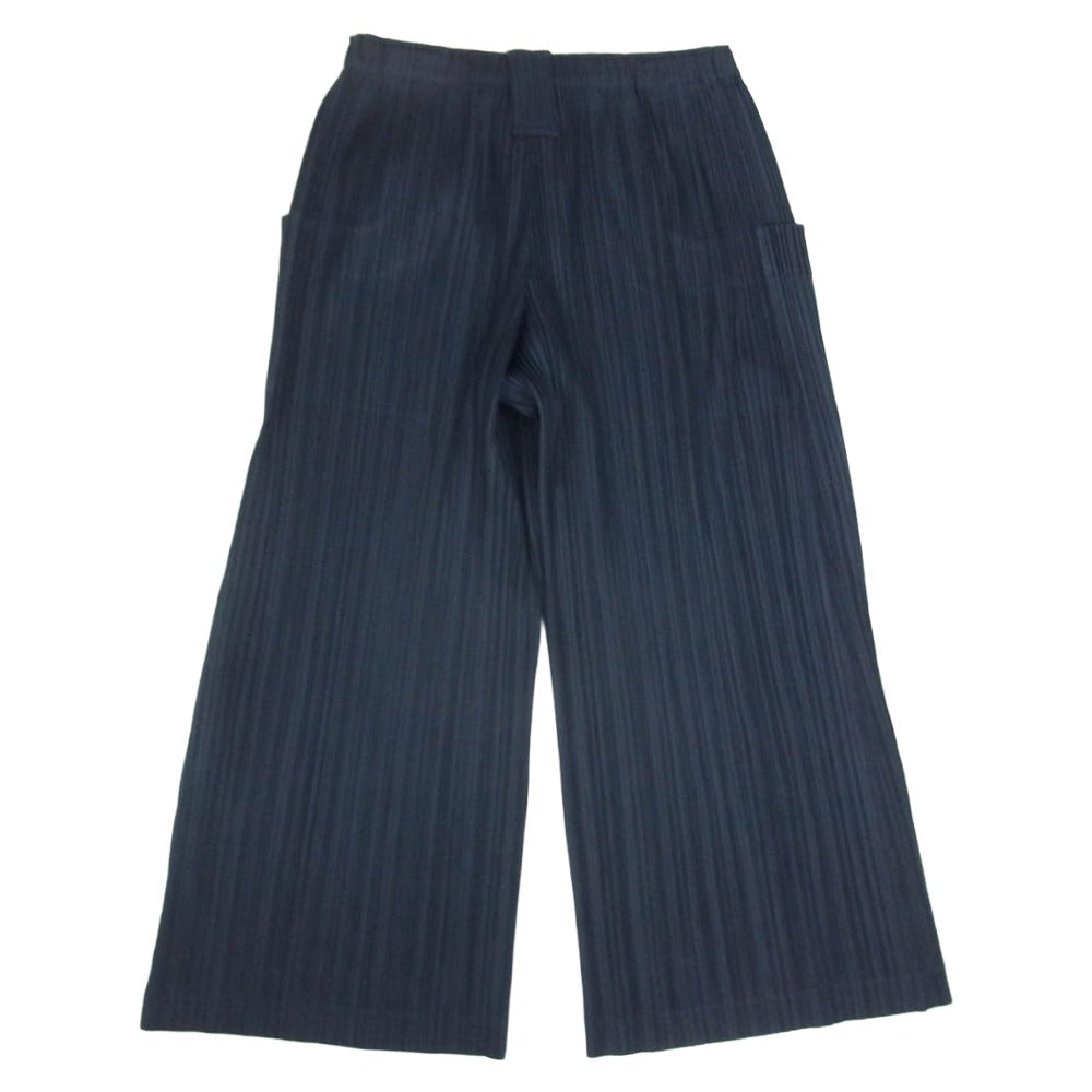 PLEATS PLEASE プリーツプリーズ イッセイミヤケ PP91-JF404 プリーツ加工 クロップド ワイド パンツ ネイビー系 1【中古】
