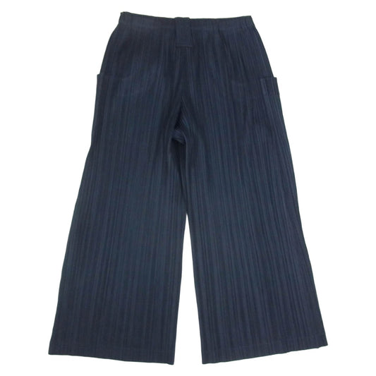 PLEATS PLEASE プリーツプリーズ イッセイミヤケ PP91-JF404 プリーツ加工 クロップド ワイド パンツ ネイビー系 1【中古】