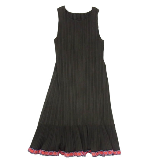 PLEATS PLEASE プリーツプリーズ イッセイミヤケ PP73-JK574 プリーツ加工 フレア 裾レース ノースリーブ ワンピース ダークブラウン系 4【中古】