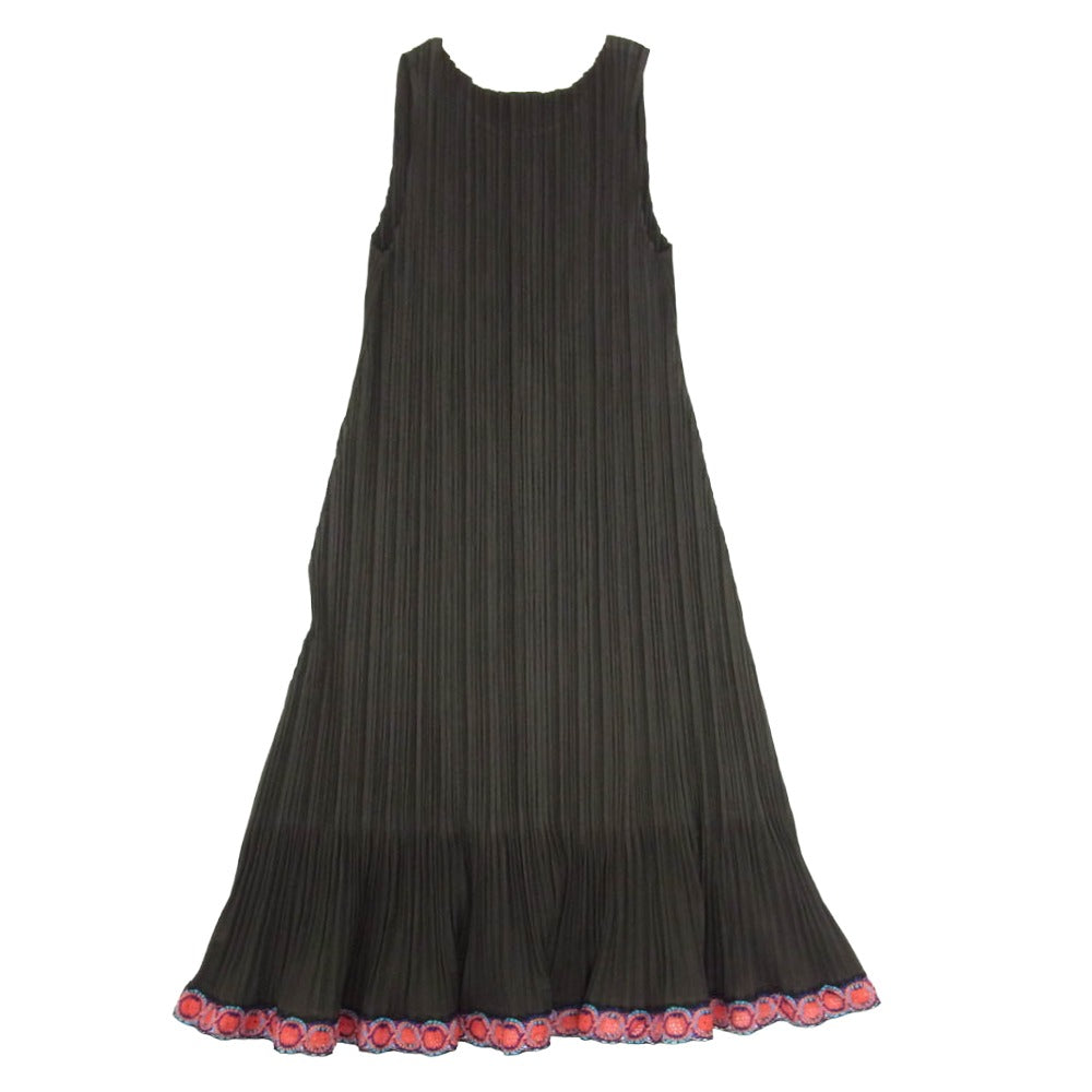 PLEATS PLEASE プリーツプリーズ イッセイミヤケ PP73-JK574 プリーツ加工 フレア 裾レース ノースリーブ ワンピース ダークブラウン系 4【中古】