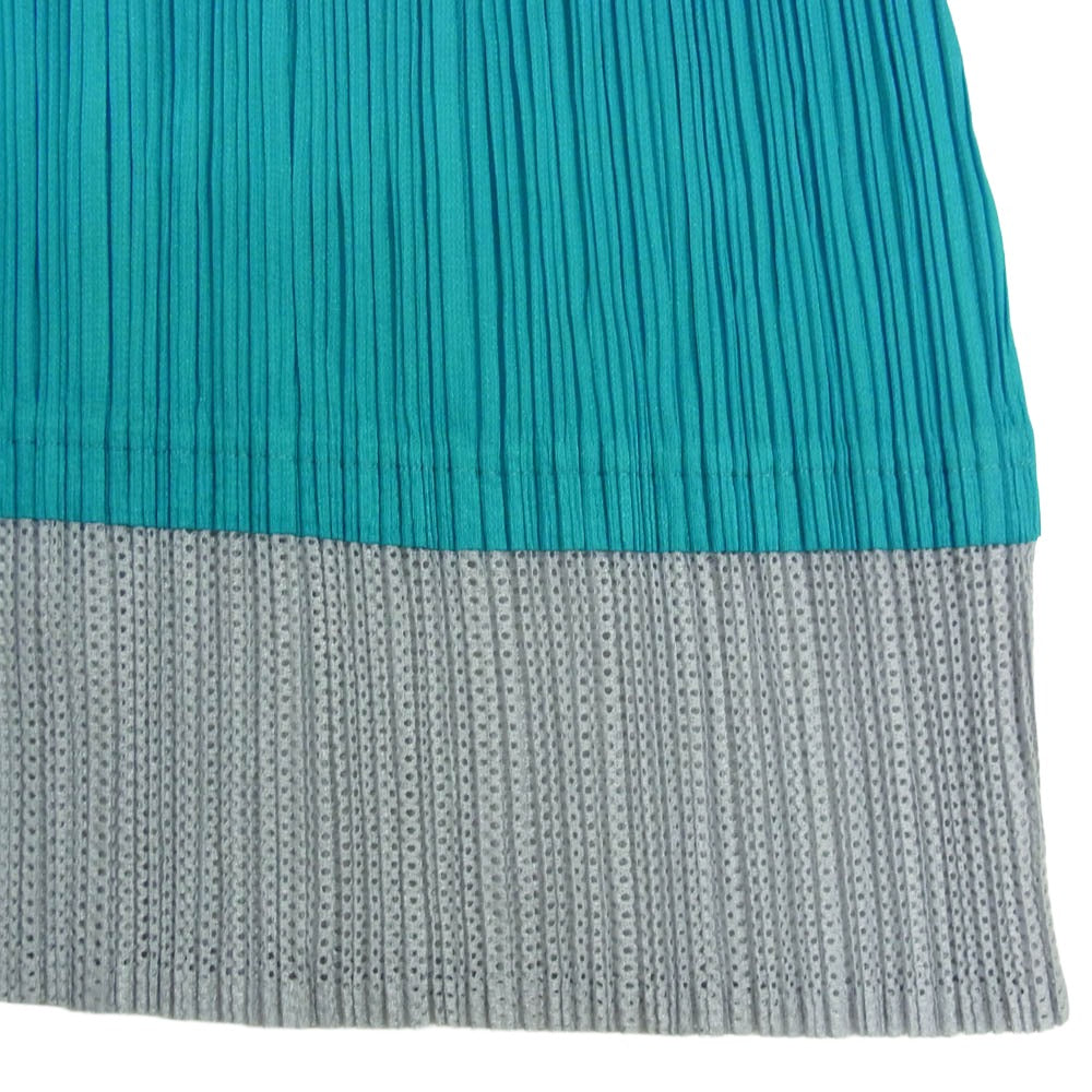 PLEATS PLEASE プリーツプリーズ イッセイミヤケ PP51-JH556 プリーツ加工 プリーツ フレンチスリーブ メッシュ ドッキング ワンピース マキシ丈 グリーン系 2【中古】