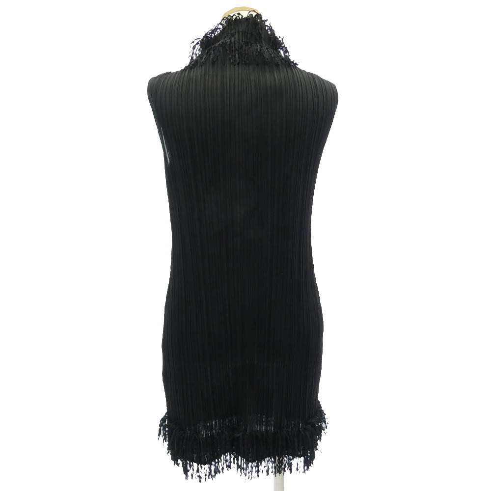 PLEATS PLEASE プリーツプリーズ イッセイミヤケ PP43-JE744 プリーツ加工 ノースリーブ フリンジ ハイネック ブラウス シャツ ブラック系 5【中古】