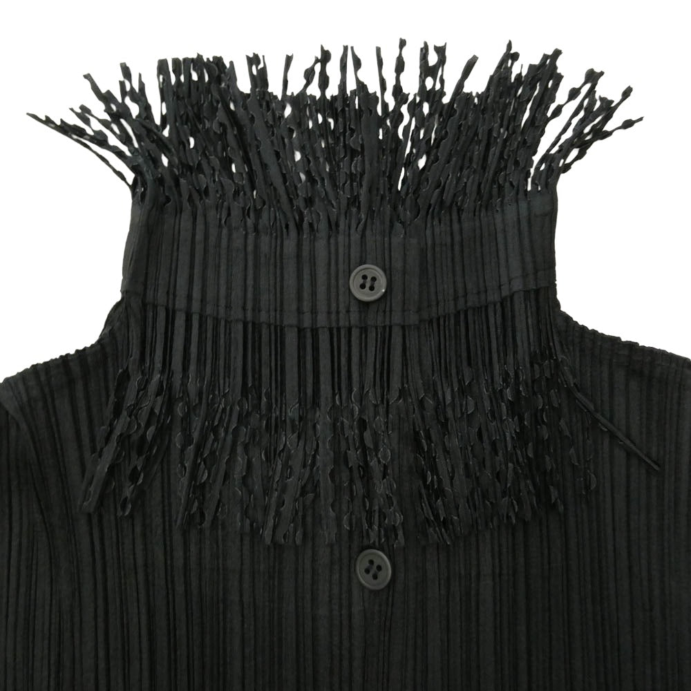 PLEATS PLEASE プリーツプリーズ イッセイミヤケ PP43-JE744 プリーツ加工 ノースリーブ フリンジ ハイネック ブラウス シャツ ブラック系 5【中古】