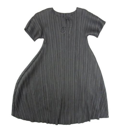 PLEATS PLEASE プリーツプリーズ イッセイミヤケ PP81-JH403 プリーツプリーズ フレア ひざ丈 半袖 ワンピース グレー系 4【中古】