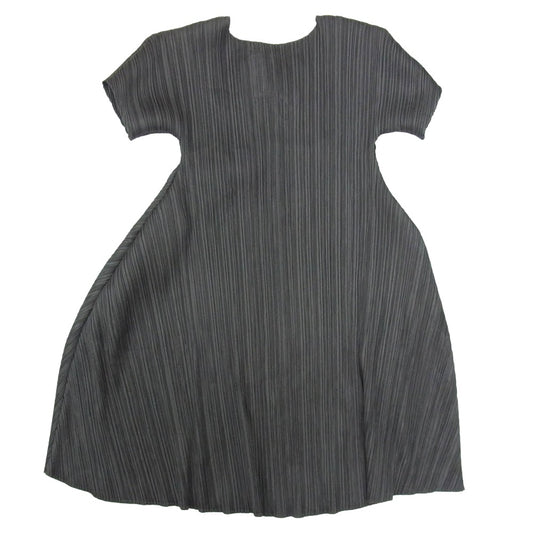 PLEATS PLEASE プリーツプリーズ イッセイミヤケ PP81-JH403 プリーツプリーズ フレア ひざ丈 半袖 ワンピース グレー系 4【中古】