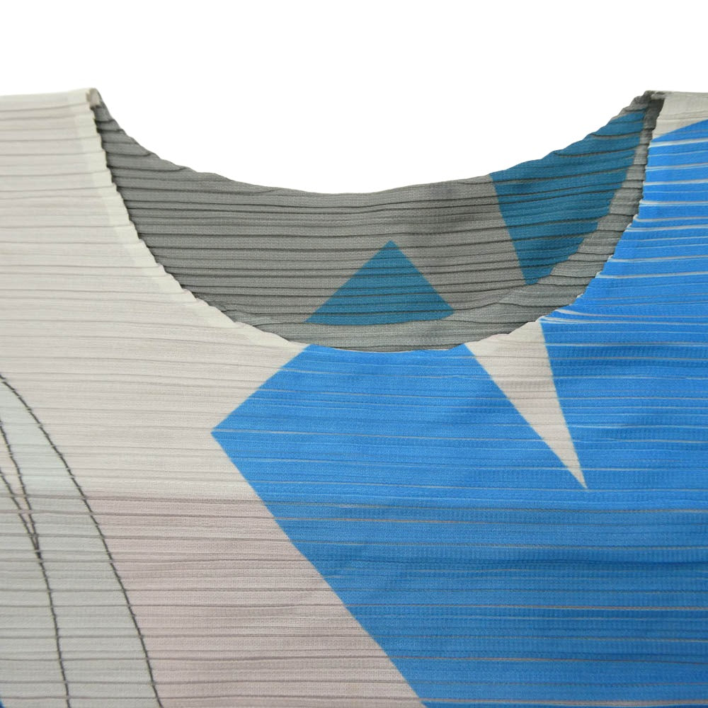 PLEATS PLEASE プリーツプリーズ イッセイミヤケ 14AW PP43-JH871 永井一正 KAZUMASA NAGAI DRESS プリーツ加工 転写 ノースリーブ ワンピース ライトブルー系 グレー系【中古】