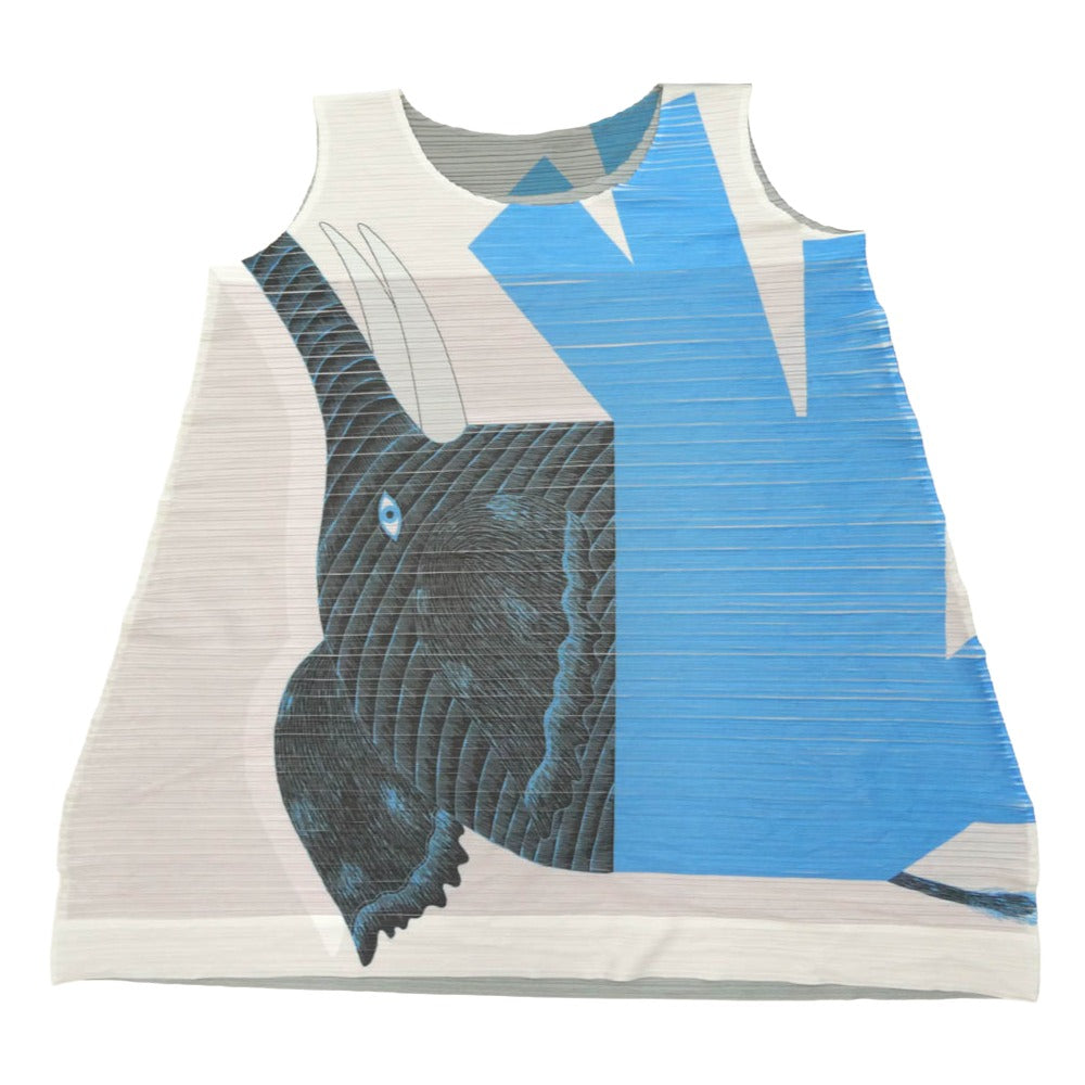 PLEATS PLEASE プリーツプリーズ イッセイミヤケ 14AW PP43-JH871 永井一正 KAZUMASA NAGAI DRESS プリーツ加工 転写 ノースリーブ ワンピース ライトブルー系 グレー系【中古】