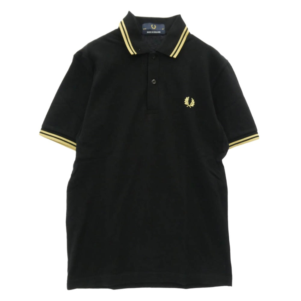FRED PERRY フレッドペリー ロゴ刺繍 鹿の子 半袖 ポロシャツ ブラック系 36【中古】