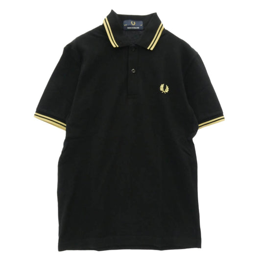 FRED PERRY フレッドペリー ロゴ刺繍 鹿の子 半袖 ポロシャツ ブラック系 36【中古】