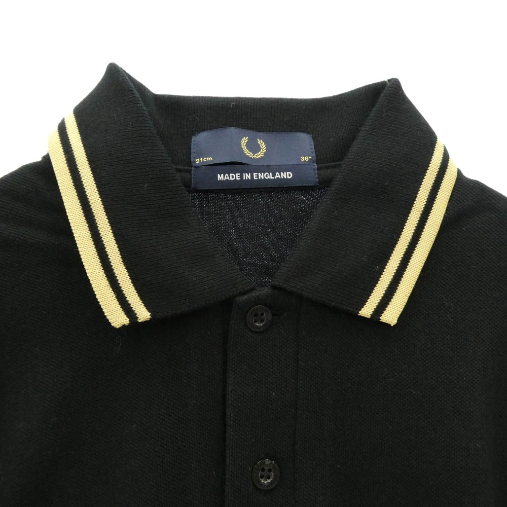 FRED PERRY フレッドペリー ロゴ刺繍 鹿の子 半袖 ポロシャツ ブラック系 36【中古】