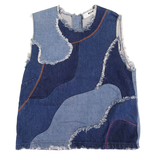 MSGM エムエスジーエム デニム パッチワーク ノースリーブ ベスト インディゴブルー系 40【中古】
