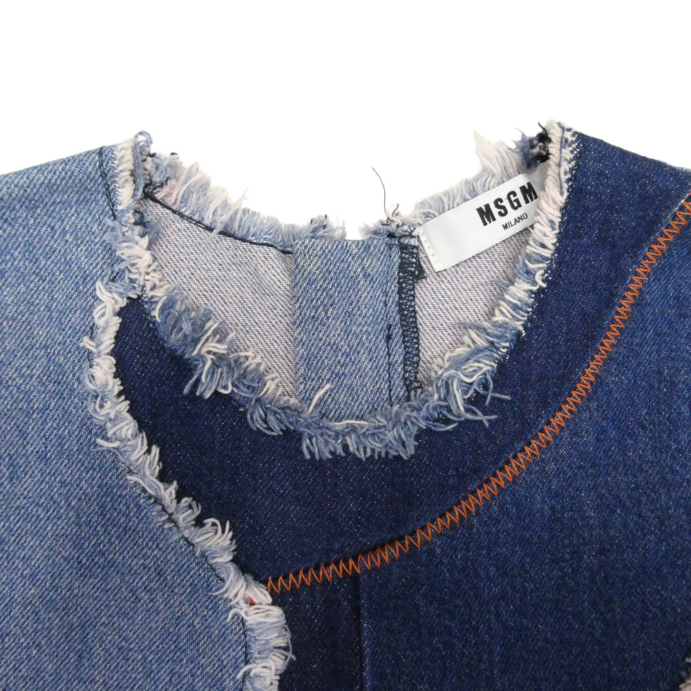 MSGM エムエスジーエム デニム パッチワーク ノースリーブ ベスト インディゴブルー系 40【中古】