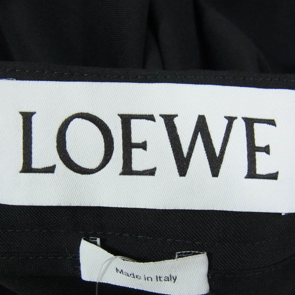LOEWE ロエベ S2192280FH サイドプリーツ ワンタック ステッチ デザイン切替 ワイド クロップド パンツ ブラック系 32【中古】