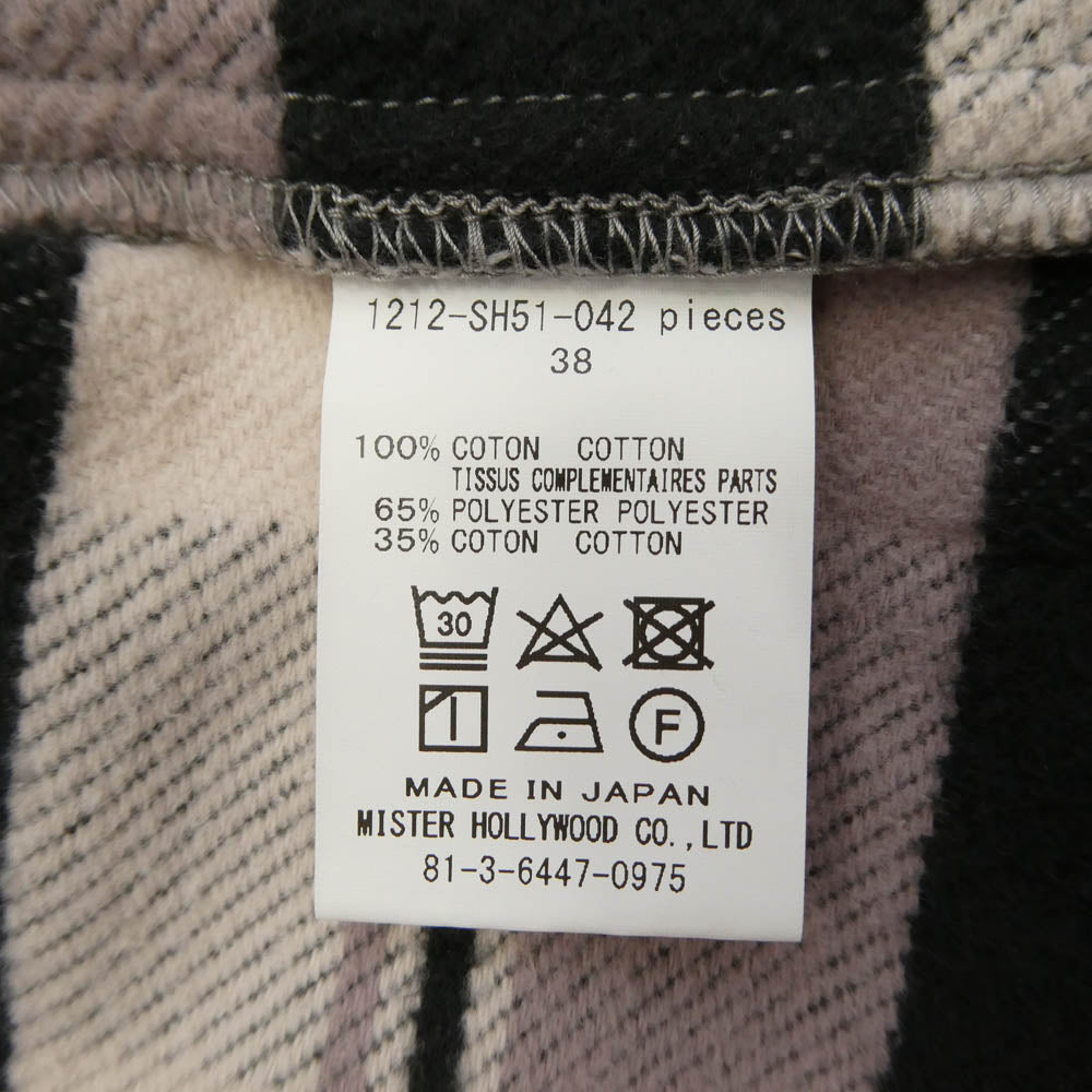 N.HOOLYWOOD エヌハリウッド 21AW 1212-SH51-042 HOODED SHIRT フード付きネルチェックシャツ パーカー ベージュ系 ブラック系 38【中古】