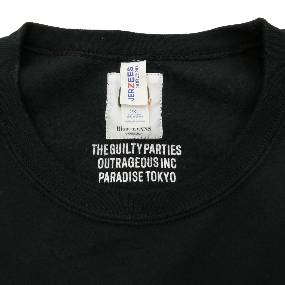 WACKO MARIA ワコマリア Bill Evans waltz for debby CREW NECK SWEAT SHIRT ビル・エヴァンス エンブロイダリー クルーネック スウェット トレーナー ブラック系 XXL【中古】