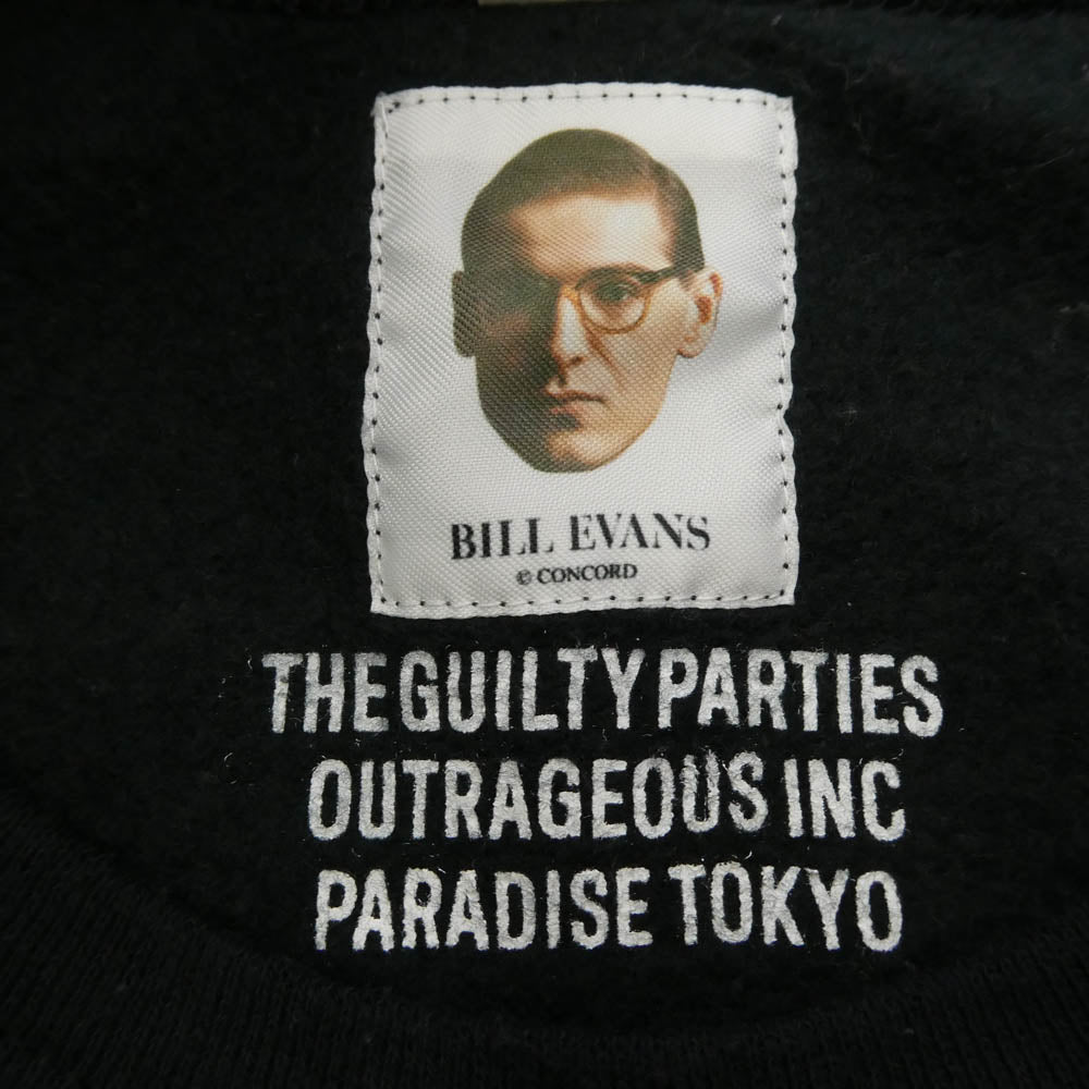 WACKO MARIA ワコマリア Bill Evans waltz for debby CREW NECK SWEAT SHIRT ビル・エヴァンス エンブロイダリー クルーネック スウェット トレーナー ブラック系 XXL【中古】
