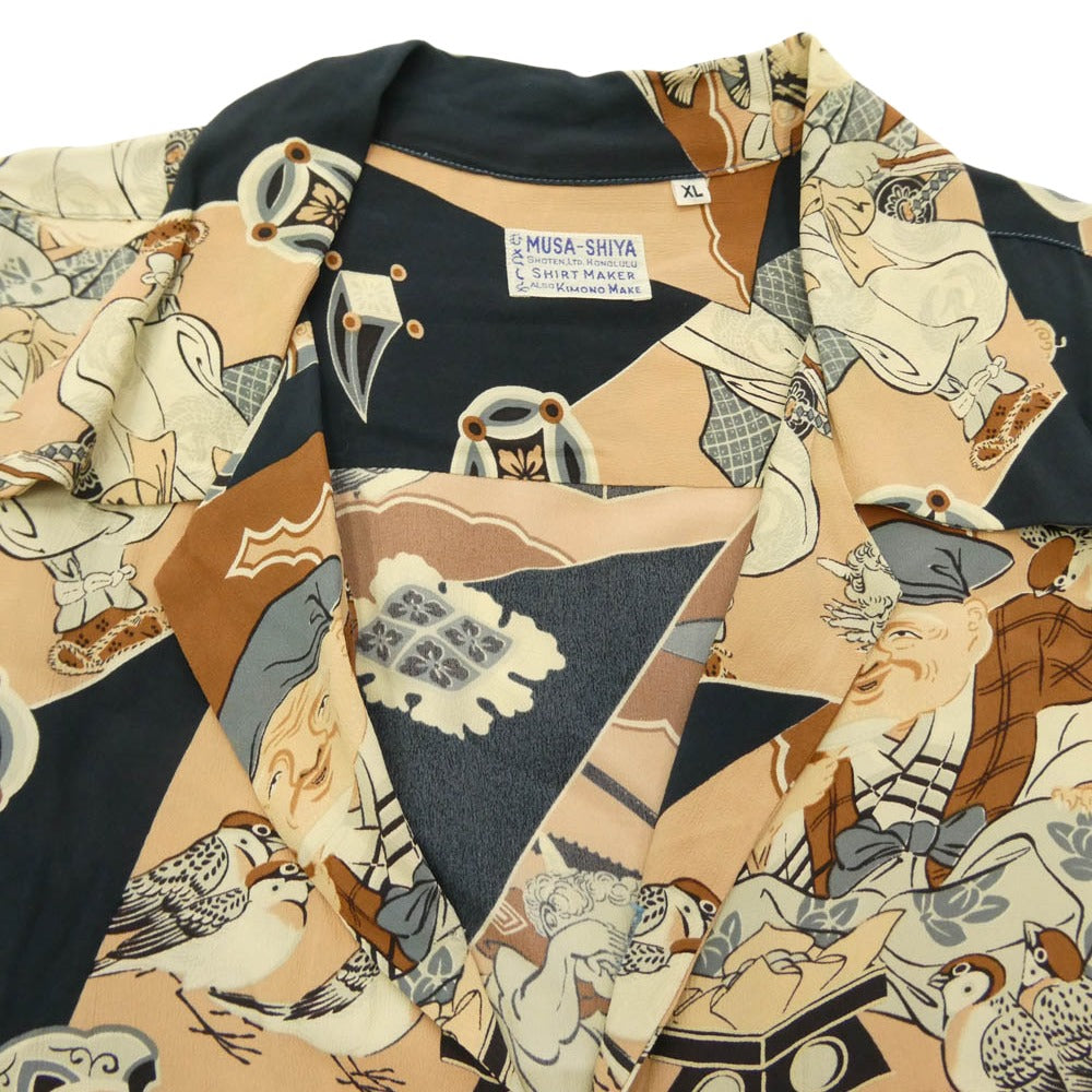 SUN SURF サンサーフ SS32290 桃太郎 舌切り雀 和柄 レーヨン アロハシャツ SPECIAL EDITION JAPAN OLDEN TALES ブラック系 XL【中古】