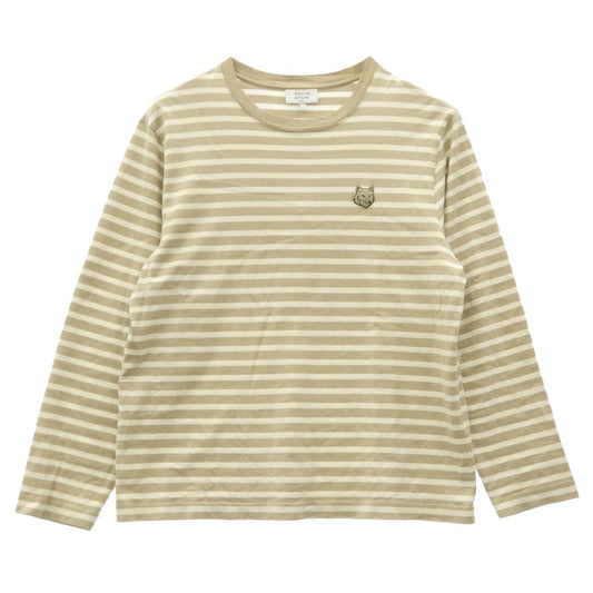MAISON KITSUNE メゾンキツネ PM00122KJ0044 Fox Head Striped Long Sleeve T-Shirt ワンポイント 刺繍 ボーダー カットソー ベージュ系 M【中古】