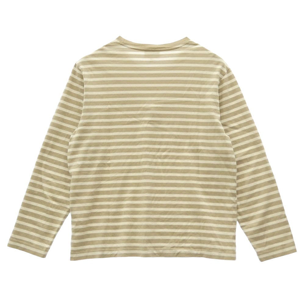 MAISON KITSUNE メゾンキツネ PM00122KJ0044 Fox Head Striped Long Sleeve T-Shirt ワンポイント 刺繍 ボーダー カットソー ベージュ系 M【中古】