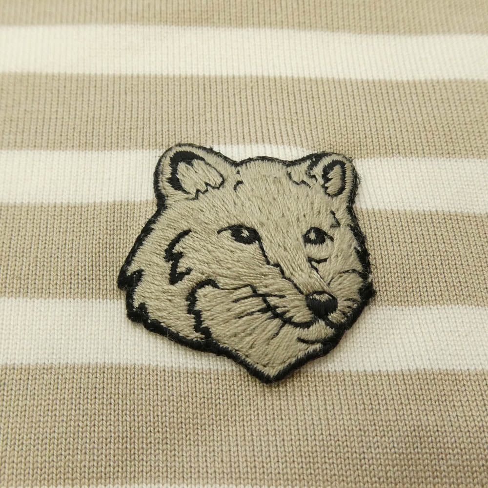 MAISON KITSUNE メゾンキツネ PM00122KJ0044 Fox Head Striped Long Sleeve T-Shirt ワンポイント 刺繍 ボーダー カットソー ベージュ系 M【中古】