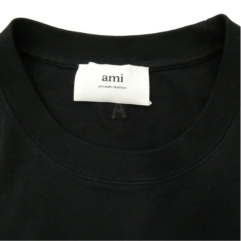 AMI PARIS アミパリス UTS224.726 胸ロゴ ワンポイント ロングスリーブ カットソー 刺繍 ブラック系 L【中古】