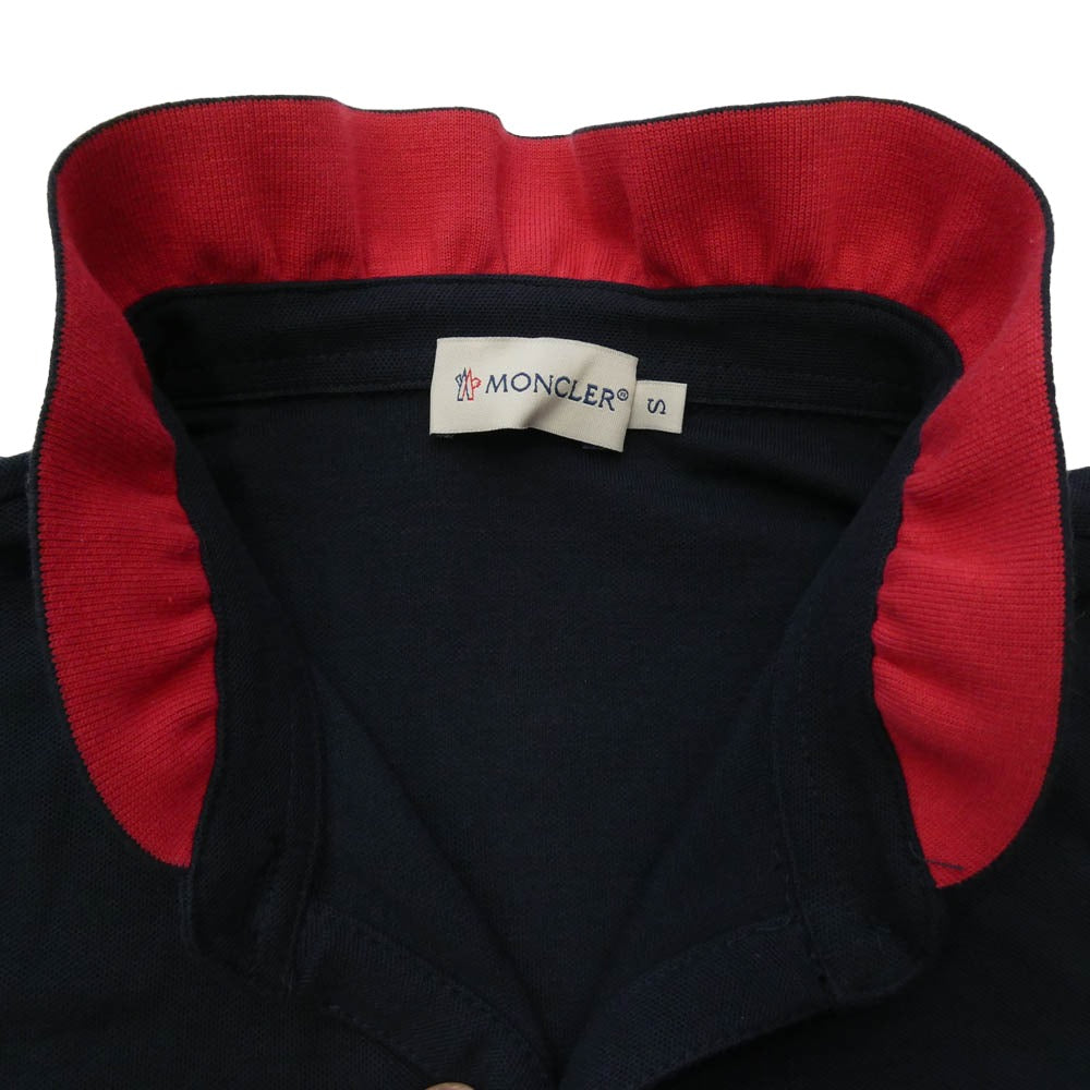 MONCLER モンクレール MAGLIA POLO MANICA CORTA ロゴ 半袖 スタンドカラー スキッパー ポロシャツ ネイビー系 S【中古】