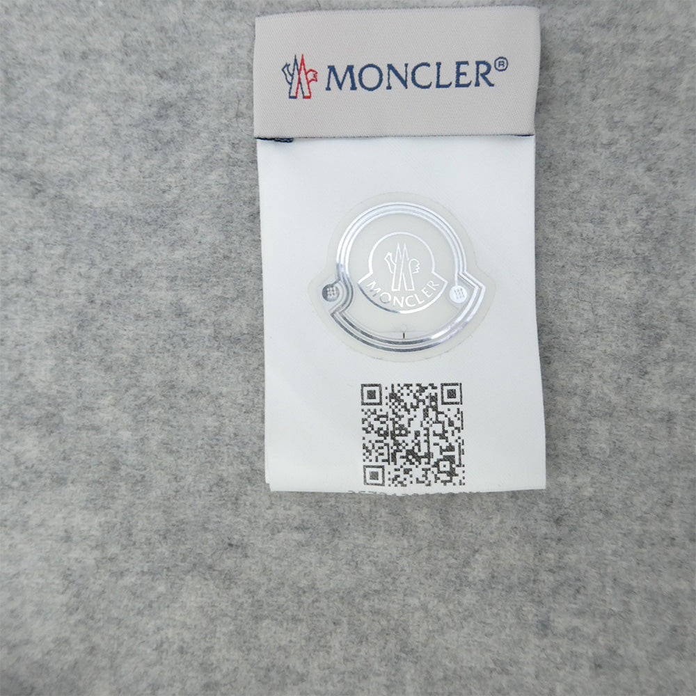 MONCLER モンクレール 19AW E20910086400 0864S イタリア製 SCIARPA ワッペンロゴ ウール フリンジ マフラー ストール グレー系 UNI【中古】