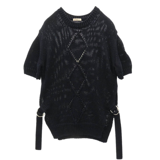 MONCLER モンクレール I10939C00015 M1676 GIROCOLLO ベルテッド クルーネック 半袖 ニット セーター ネイビー系 S【中古】
