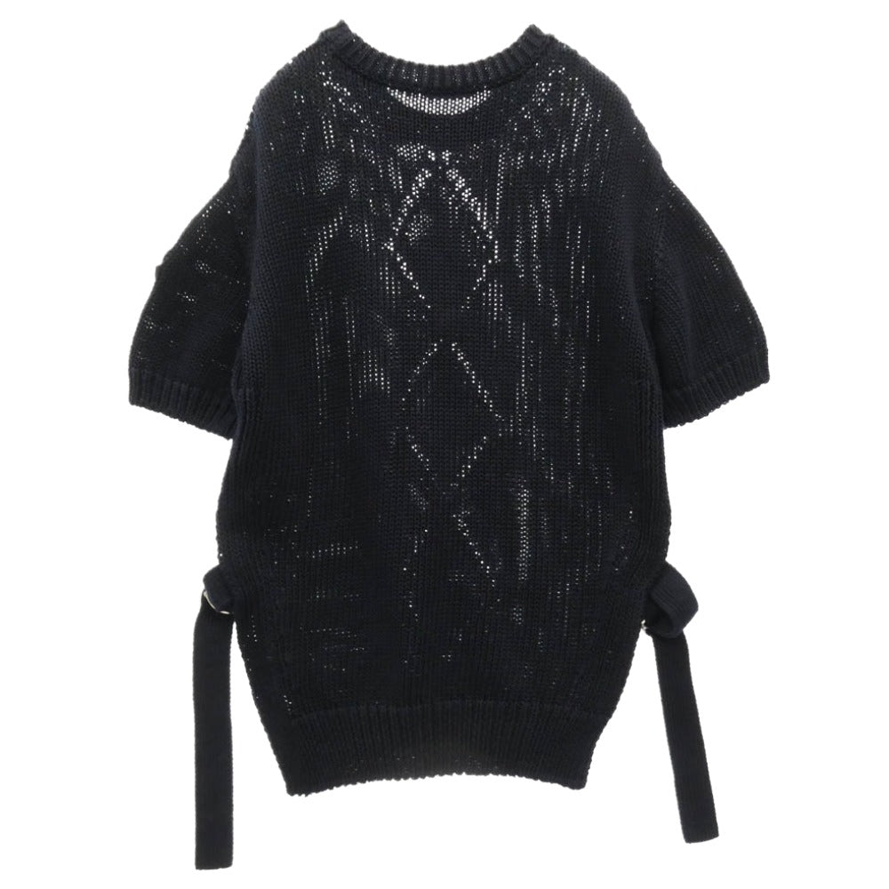 MONCLER モンクレール I10939C00015 M1676 GIROCOLLO ベルテッド クルーネック 半袖 ニット セーター ネイビー系 S【中古】