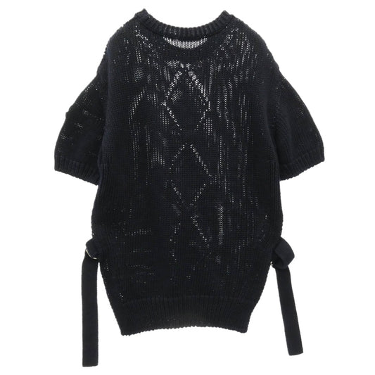 MONCLER モンクレール I10939C00015 M1676 GIROCOLLO ベルテッド クルーネック 半袖 ニット セーター ネイビー系 S【中古】