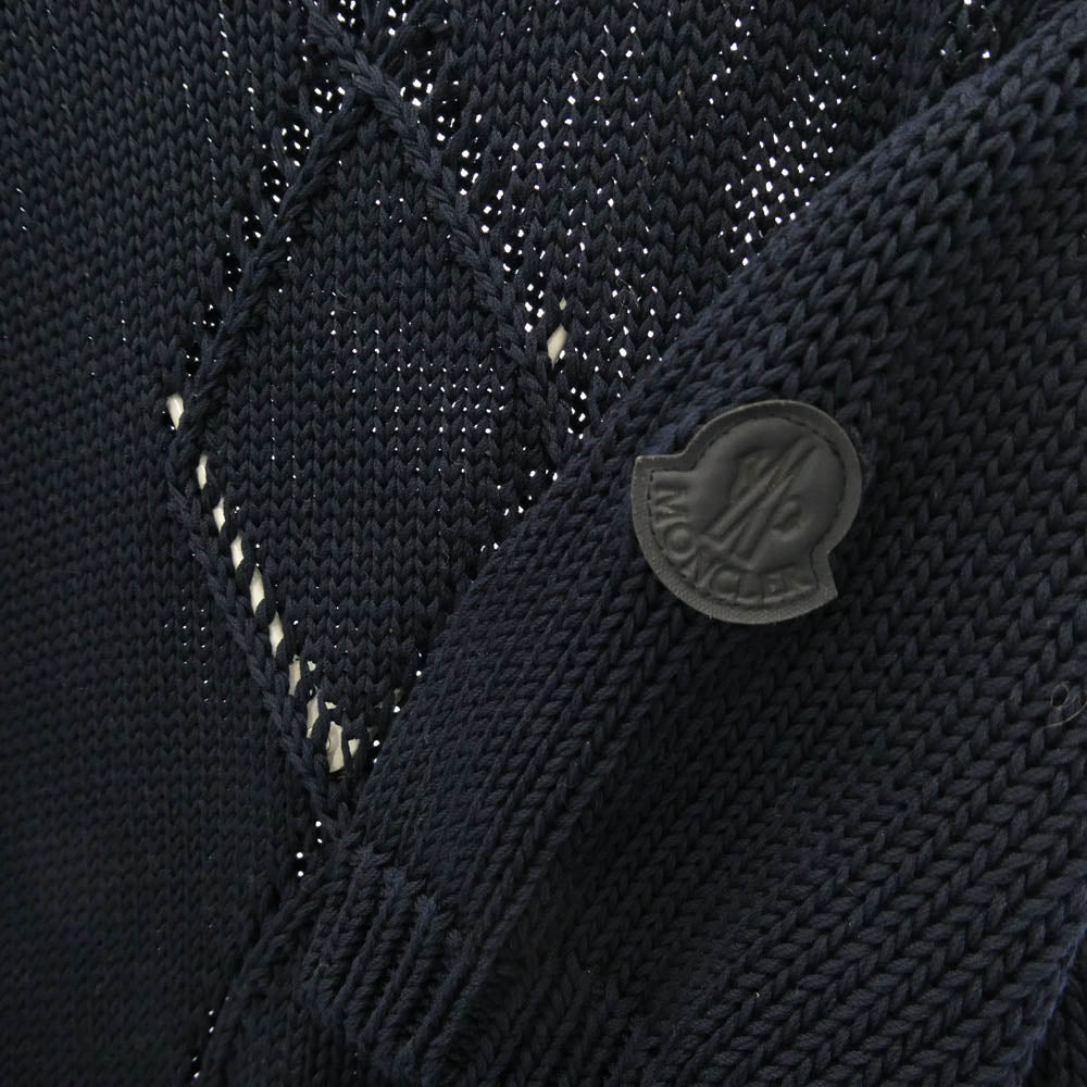 MONCLER モンクレール I10939C00015 M1676 GIROCOLLO ベルテッド クルーネック 半袖 ニット セーター ネイビー系 S【中古】