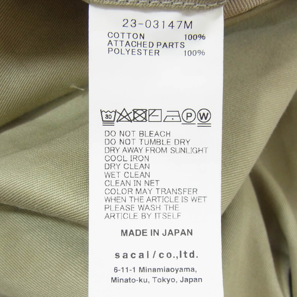 Sacai サカイ 22AW 23-03147M Cotton Chino Pants ドローストリング トラウザーズ パンツ カーキ系 2【中古】