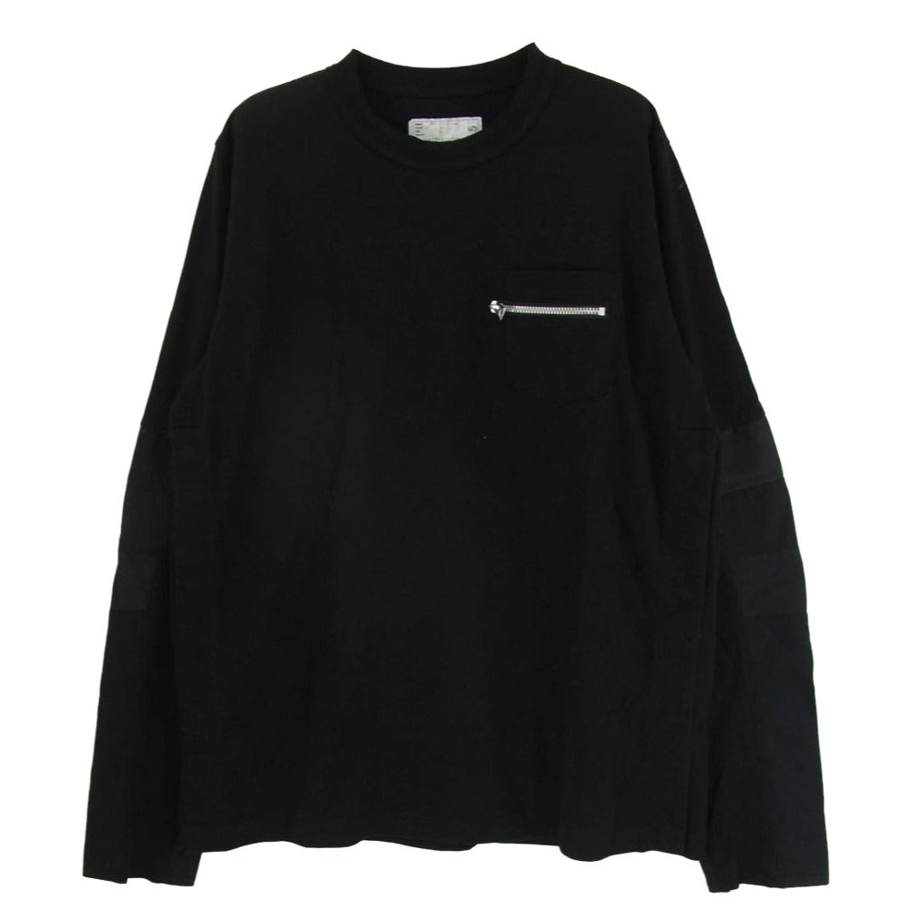 Sacai サカイ 21SS 21-02515M COTTON NYLON OXFORD LONG SLEEVE T-SHIRT ナイロンドッキング サイドスナップボタン ジップポケット 長袖 Tシャツ ブラック系 3【中古】