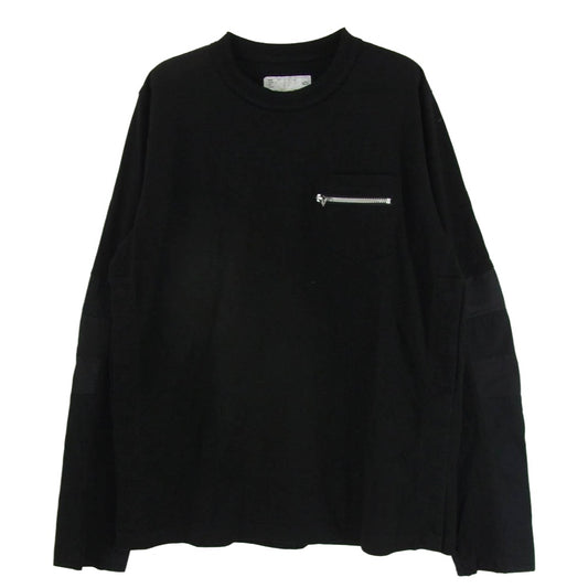 Sacai サカイ 21SS 21-02515M COTTON NYLON OXFORD LONG SLEEVE T-SHIRT ナイロンドッキング サイドスナップボタン ジップポケット 長袖 Tシャツ ブラック系 3【中古】