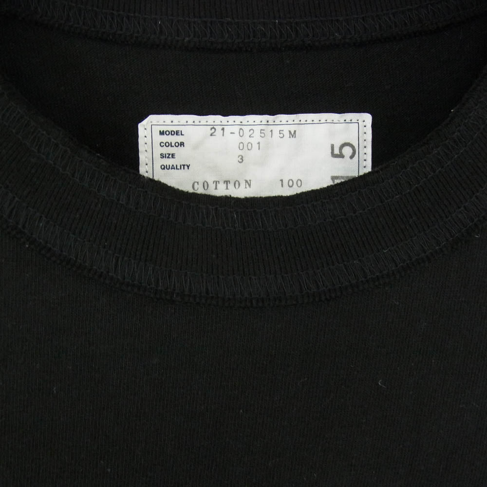 Sacai サカイ 21SS 21-02515M COTTON NYLON OXFORD LONG SLEEVE T-SHIRT ナイロンドッキング サイドスナップボタン ジップポケット 長袖 Tシャツ ブラック系 3【中古】
