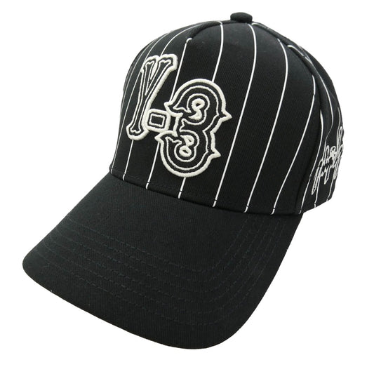 Y-3 Yohji Yamamoto ワイスリー ヨウジヤマモト 26SS KR8938 PINSTRIPE CAP ロゴワッペン ピンストライプ 5パネルキャップ ブラック系 ホワイト系 w/58cm【美品】【中古】