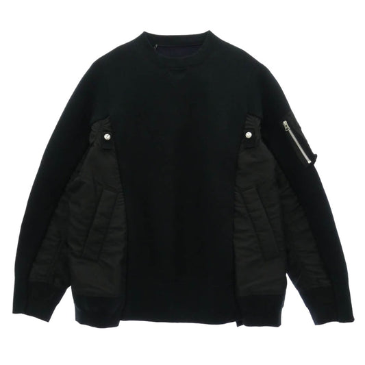Sacai サカイ SCM-326 Sponge Sweat x Nylon Twill Pullover 再構築 MA-1ドッキング スポンジスウェット クルーネック トレーナー ブラック系 2【中古】
