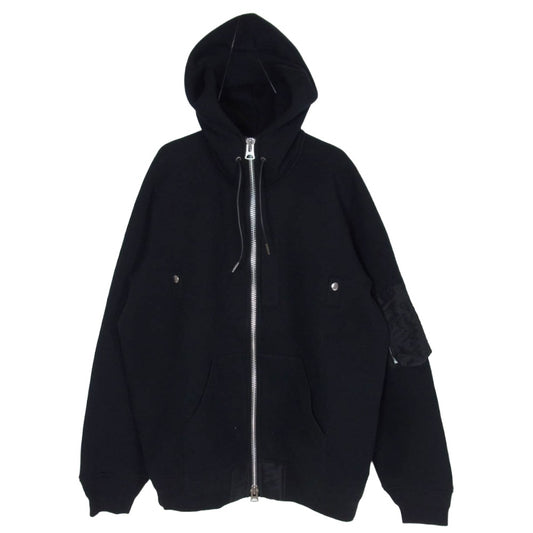 Sacai サカイ 25-03788M Sponge Sweat Hoodie 再構築 MA-1ドッキング スポンジスウェット ジップパーカー ブラック系 S 2【中古】
