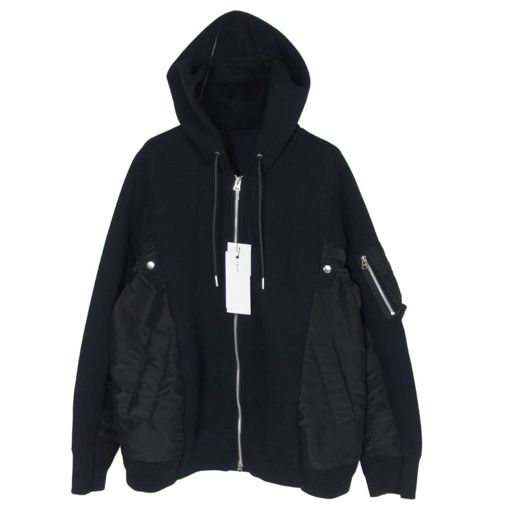 Sacai サカイ SCM-324 Sponge Sweat x Nylon Twill Hoodie 再構築 MA-1ドッキング スポンジスウェット ジップパーカー ブラック系 2【中古】