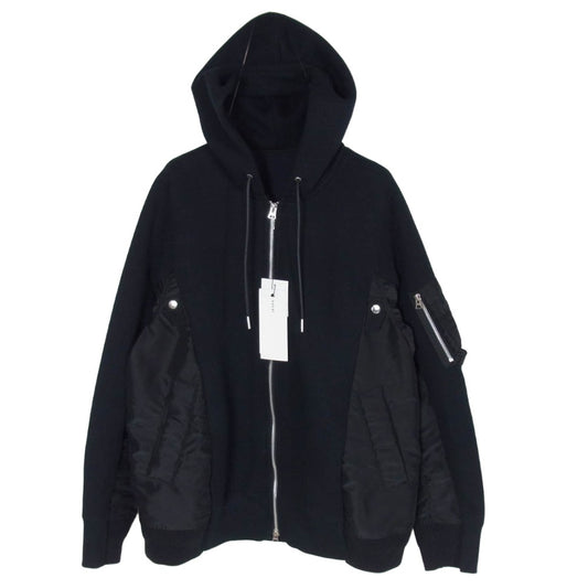 Sacai サカイ SCM-324 Sponge Sweat x Nylon Twill Hoodie 再構築 MA-1ドッキング スポンジスウェット ジップパーカー ブラック系 2【中古】