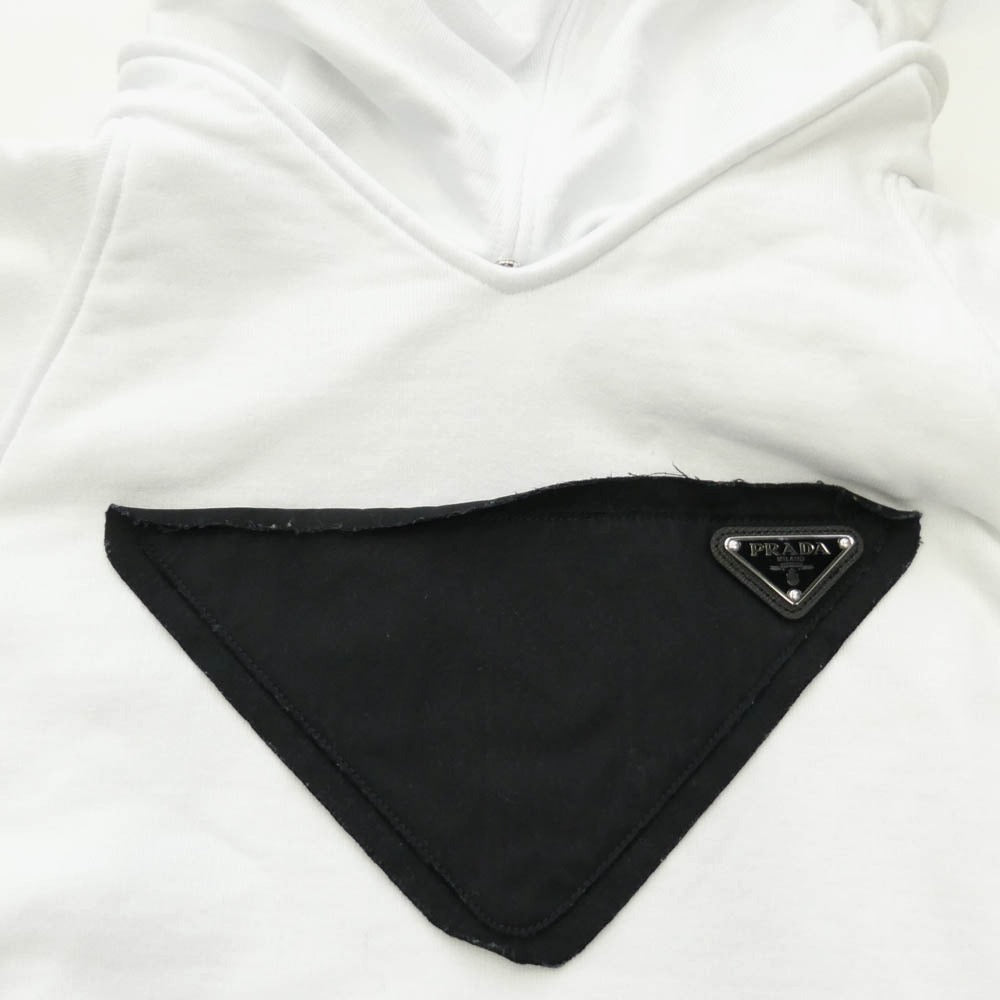 PRADA プラダ 21SS 134629 S211 1YUA RAF SIMONS ラフシモンズ期 メタルプレートロゴ グラフィックプリント オーバーサイズ プルオーバーパーカー ホワイト系 S【中古】