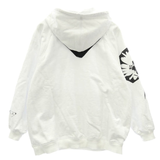 PRADA プラダ 21SS 134629 S211 1YUA RAF SIMONS ラフシモンズ期 メタルプレートロゴ グラフィックプリント オーバーサイズ プルオーバーパーカー ホワイト系 S【中古】