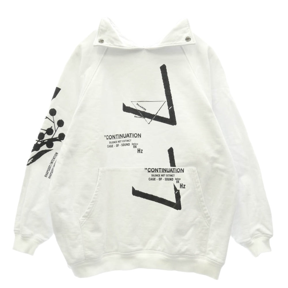 PRADA プラダ 21SS 134629 S211 1YUA RAF SIMONS ラフシモンズ期 メタルプレートロゴ グラフィックプリント オーバーサイズ プルオーバーパーカー ホワイト系 S【中古】