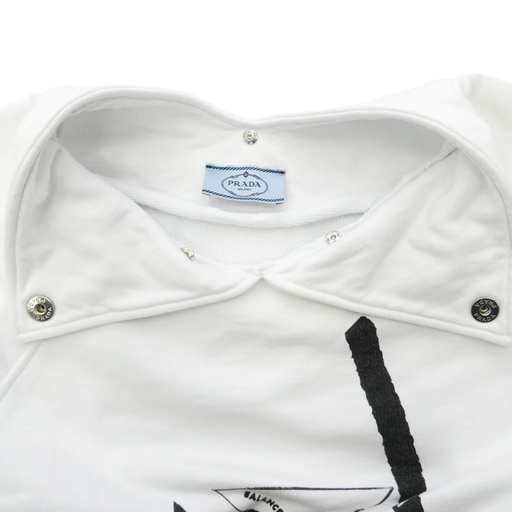 PRADA プラダ 21SS 134629 S211 1YUA RAF SIMONS ラフシモンズ期 メタルプレートロゴ グラフィックプリント オーバーサイズ プルオーバーパーカー ホワイト系 S【中古】
