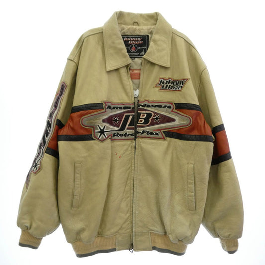 ジョニーブレイズ レザージャケット レザーブルゾン ワッペン ベージュ系 XXL【中古】